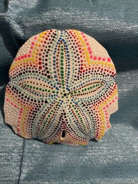 Hand-Painted White Sand Dollar Wall Accent with Multicolor Dot Pattern